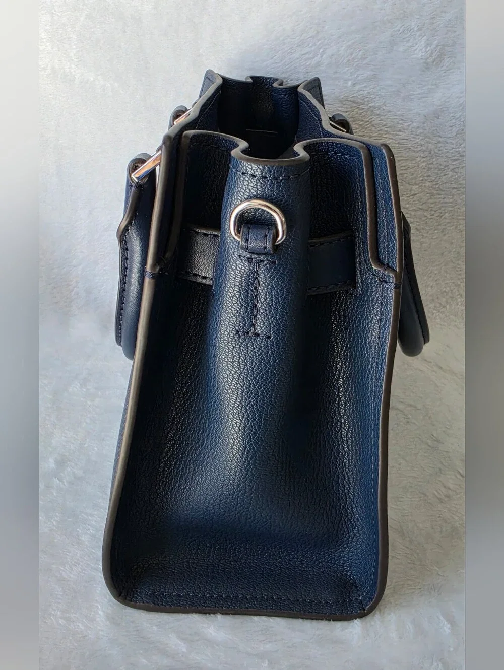 Michael Kors Navy Leather Satchel with MK Charm